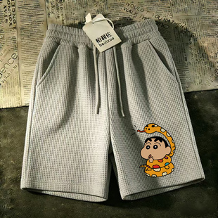 华夫格潮流裤 运动中裤 大裤 衩百搭短裤 男士 沙滩五分裤 宽松休闲马裤