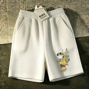 男夏季 中裤 直筒裤 休闲裤 2026新款 子华夫格短裤 宽松青少年沙滩裤