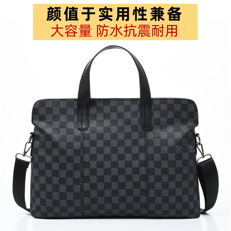 笔记本包单肩包手提电脑包男士潮流韩版D14寸苹果macbook华为magicbook联想X1小新15格子公文包文件袋戴尔pro