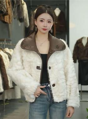 时尚皮毛一体女士休闲高档轻奢翻领加厚保暖外套【双面双穿】