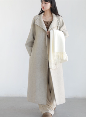 立领收腰爆款过膝双面羊绒大衣女中长款慵懒风时尚羊毛呢外套
