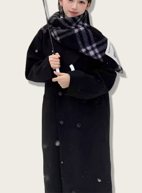 慵懒风燕麦色双面毛呢大衣女2025秋冬新款韩版显瘦中长款毛呢外套