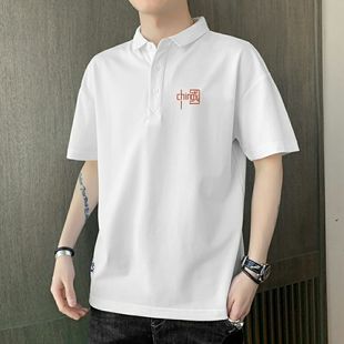上衣情侣 中国风男装 国潮潮流文艺翻领休闲polo衫 男短袖 青少年短袖