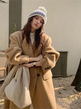 秋冬新款2025韩版双面毛呢大衣女正肩中长款时尚直筒呢子外套