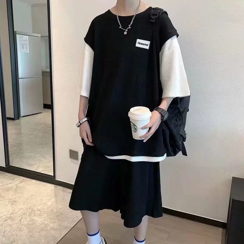 运动套装男夏季假两件T恤