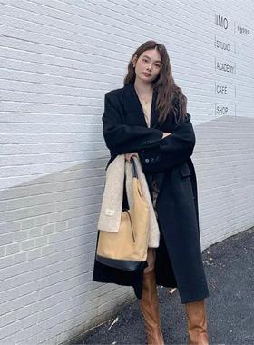 秋冬2025季新款双面毛呢大衣女正肩中长款韩版H型直筒呢子外套