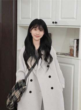 时尚气质2025秋冬款宽松显白中长款大衣女士小个子双面毛呢大衣