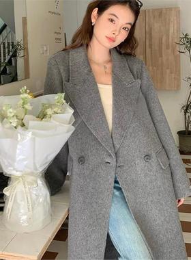2025秋冬季双面毛呢大衣女正肩中长款新款韩版H型直筒呢子外套