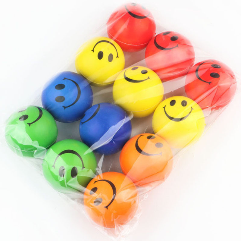 拼色笑脸图案儿童海绵球幼儿园小皮球软实心弹力球拍拍球足球网球