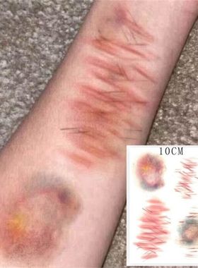 小刀疤淤青伤口纹身贴 擦伤割伤受伤万圣节纹身贴仿真割腕恐怖