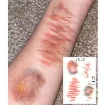 小刀疤淤青伤口纹身贴 擦伤割伤受伤万圣节纹身贴仿真割腕恐怖