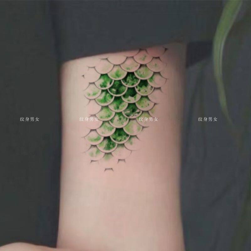 人鱼美学绿色钻石鳞片唯美浪漫海洋纹身贴