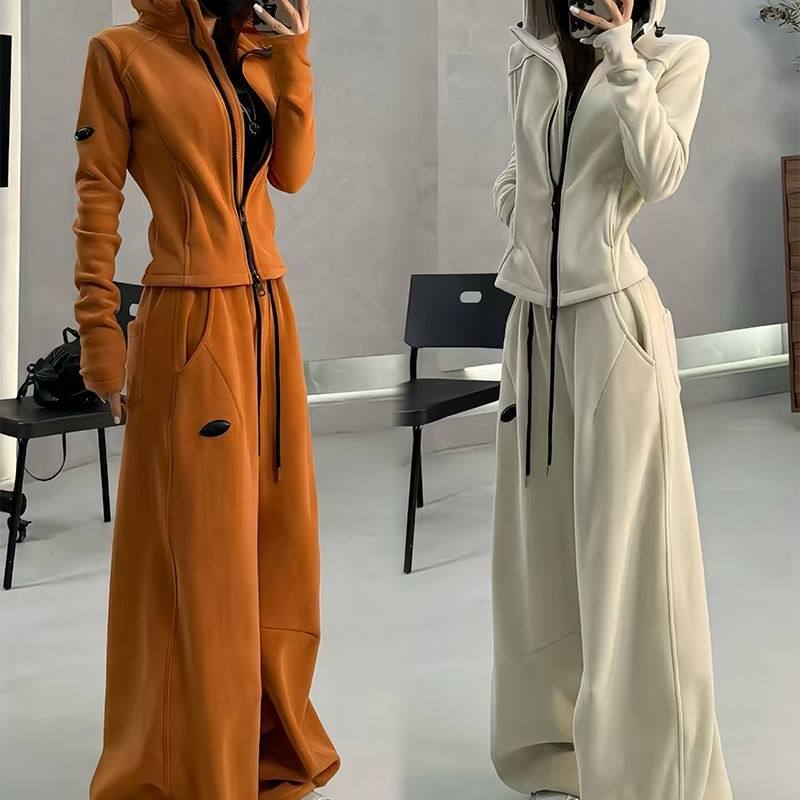 2025冬季加绒连帽显瘦运动套装