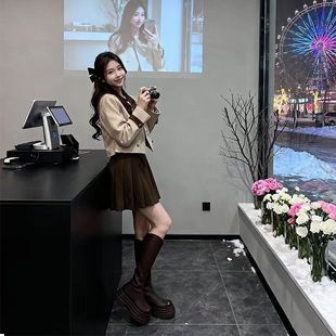 裙气质百搭女 休闲套装 韩系撞色拼接外套百褶裙两件套女秋冬季 新款