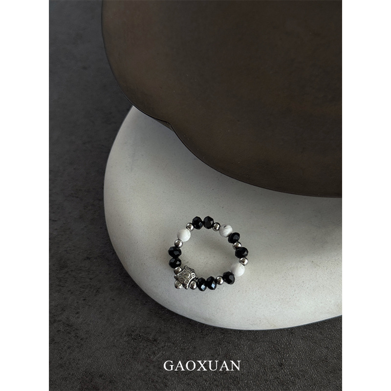 新中式复古设计感手工串珠戒指暗黑甜酷无性别风国潮弹力线指环