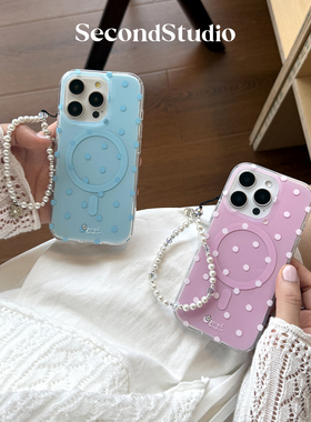 SecondStudio少女波点磁吸壳iphone16promax手机壳简约14苹果17pro全包保护壳15promax双层IMD工艺13