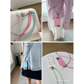 原创多巴胺色皮绳简约百搭斜挎背带手机壳挂绳时尚 防丢手机链挂脖