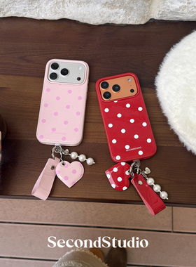 原创少女波点漆皮磁吸壳iPhone17promax手机壳16pro可爱皮扣挂件苹果15promax全包软壳14pro