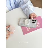 原创小众云朵石头支架透明壳适用苹果17promax手机壳磁吸17创意彩色钻钻iphone16pro全包软壳15pro防摔14