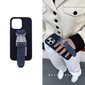 原创复古蓝色适用苹果17液态硅胶软壳14牛仔腕带iPhone16promax手机壳15pro全包防摔13保护壳16