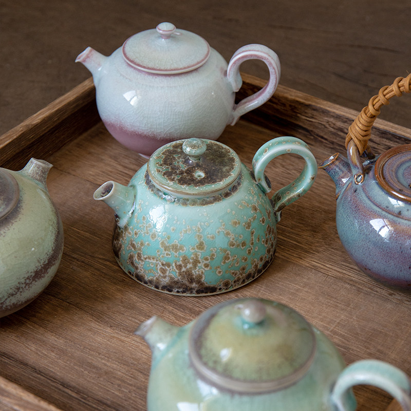 纯手工茶壶陶瓷泡茶壶单壶高温窑变釉日式提梁壶家用茶具茶壶小号