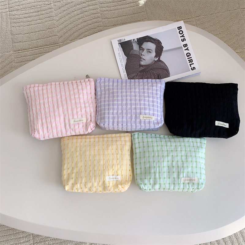 【清仓】夏季新款清新格子便携化妆品收纳袋化妆包洗漱包手拿包