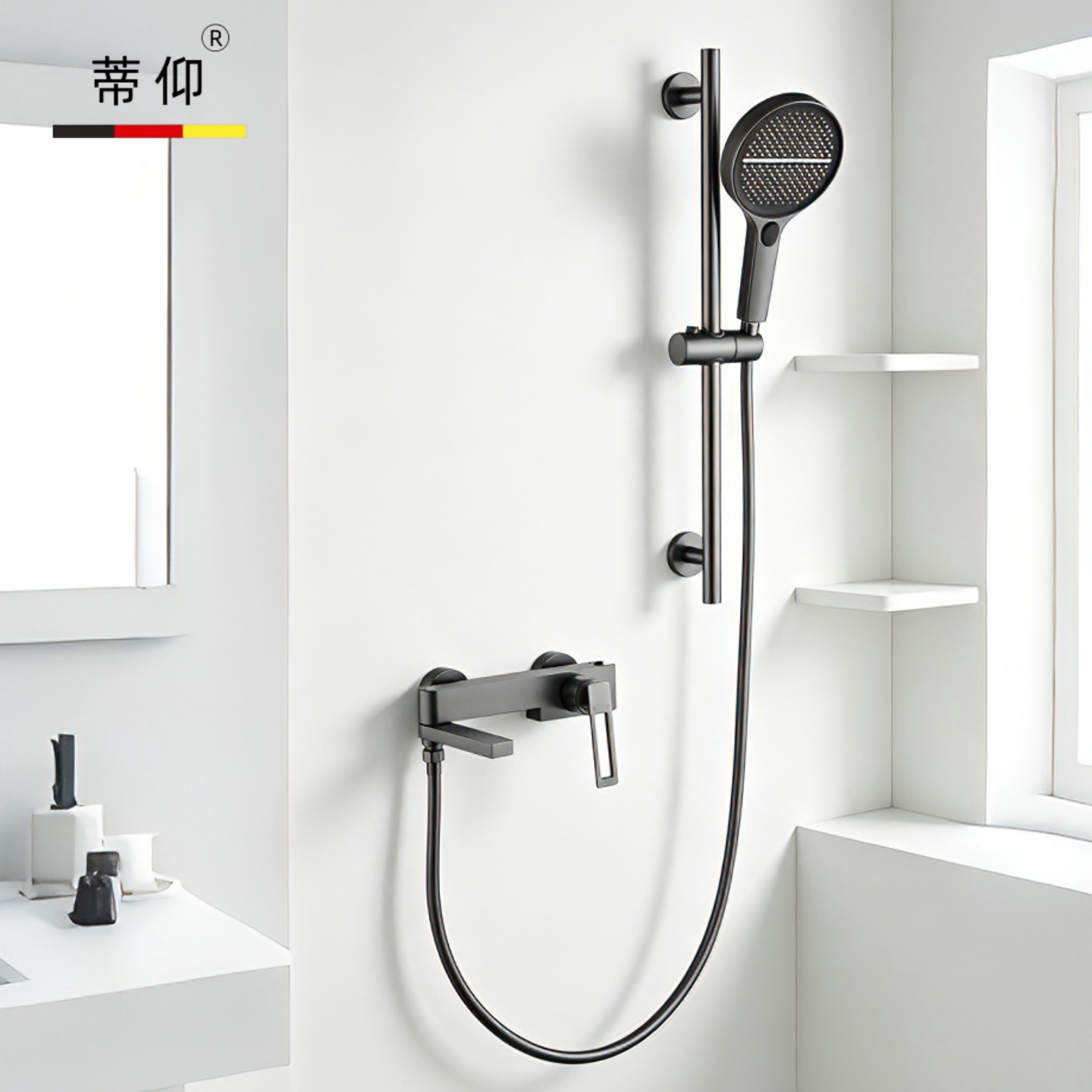 蒂仰全铜枪灰色简易花洒套装家用卫生间冷热水浴缸水龙头淋浴喷头