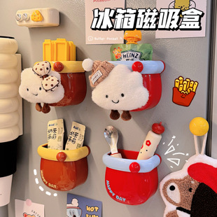 冰箱置物架外侧面收纳厨房用品入户门后玄关可爱萌趣磁吸收纳盒