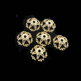 diy饰品配件24K包金镂空简约小花托铜镀厚金隔片不褪色