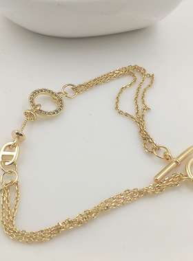 保色14K包金手链diy饰品配件微镶圆锆石挂链19.5厘米成品链脚链