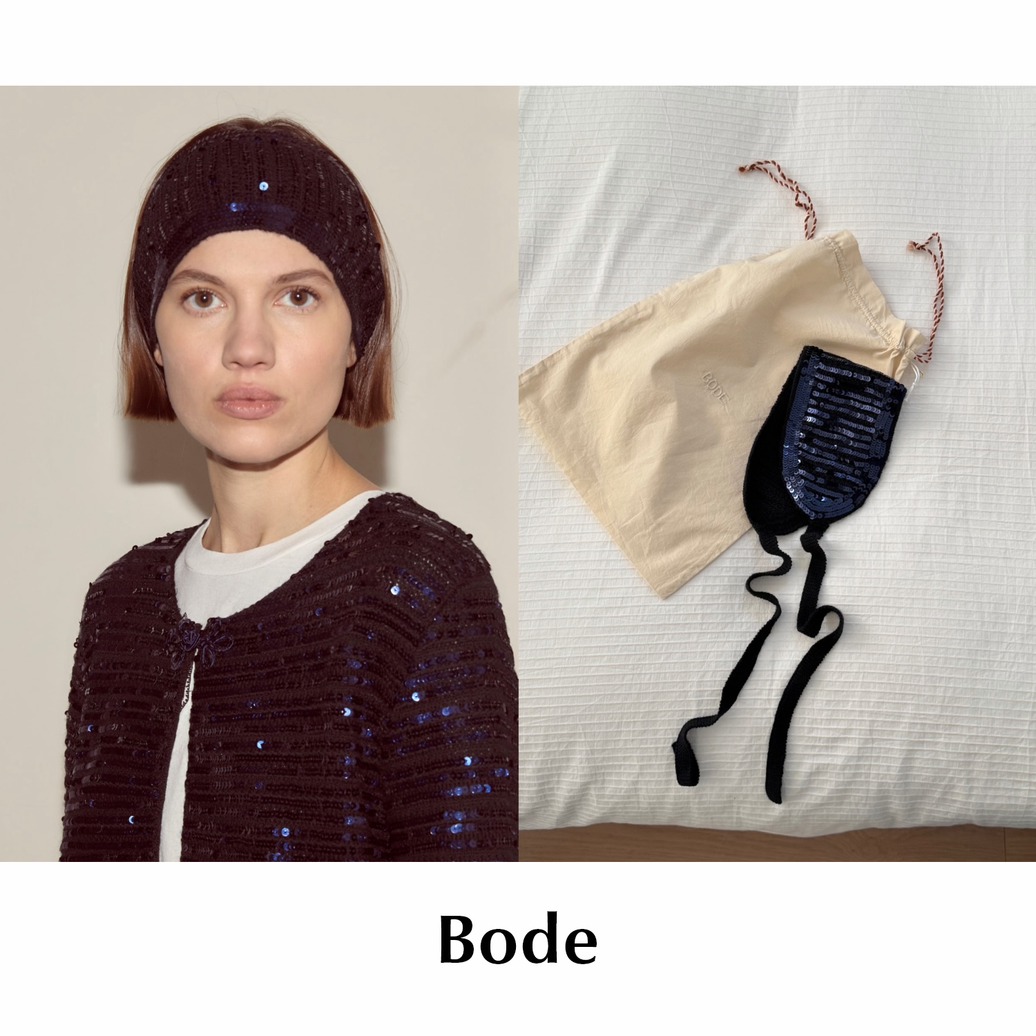 CETTCE 现货 Bode 条纹头饰羊毛手工亮片首饰宽边系带发带