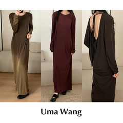 CETTCE 现货 Uma Wang 渐变晕染露背系带莫尔代圆领长袖连衣裙