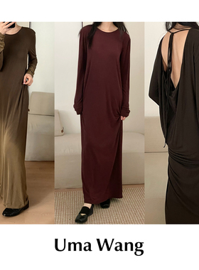 CETTCE 现货 Uma Wang 渐变晕染露背系带莫尔代圆领长袖连衣裙