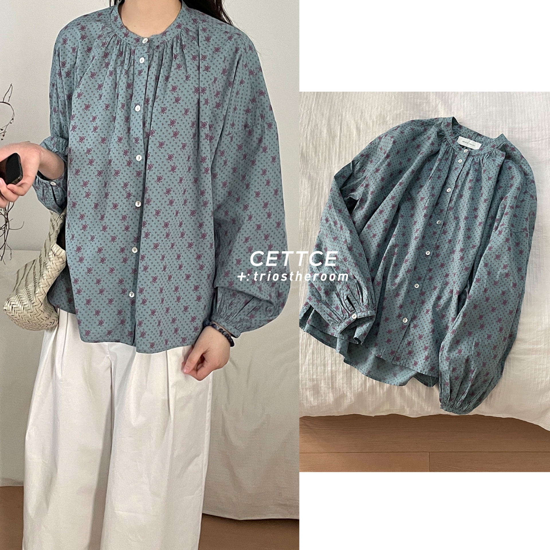 【SALE】CETTCE 现货 Skall Studio 碎花圆领长袖衬衫上衣 Cilla