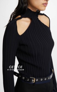 Dion 折扣现货 CETTCE Lee扭结镂空中领罗纹针织上衣两色 SALE