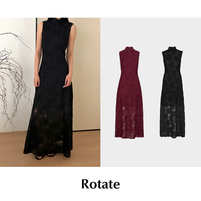 CETTCE 现货 Rotate 无袖高领花卉网眼半透视连衣裙长裙两色
