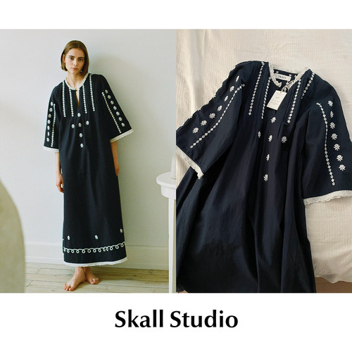 【SALE】CETTCE 现货 Skall Studio 秀款混纺半袖刺绣连衣裙Freya