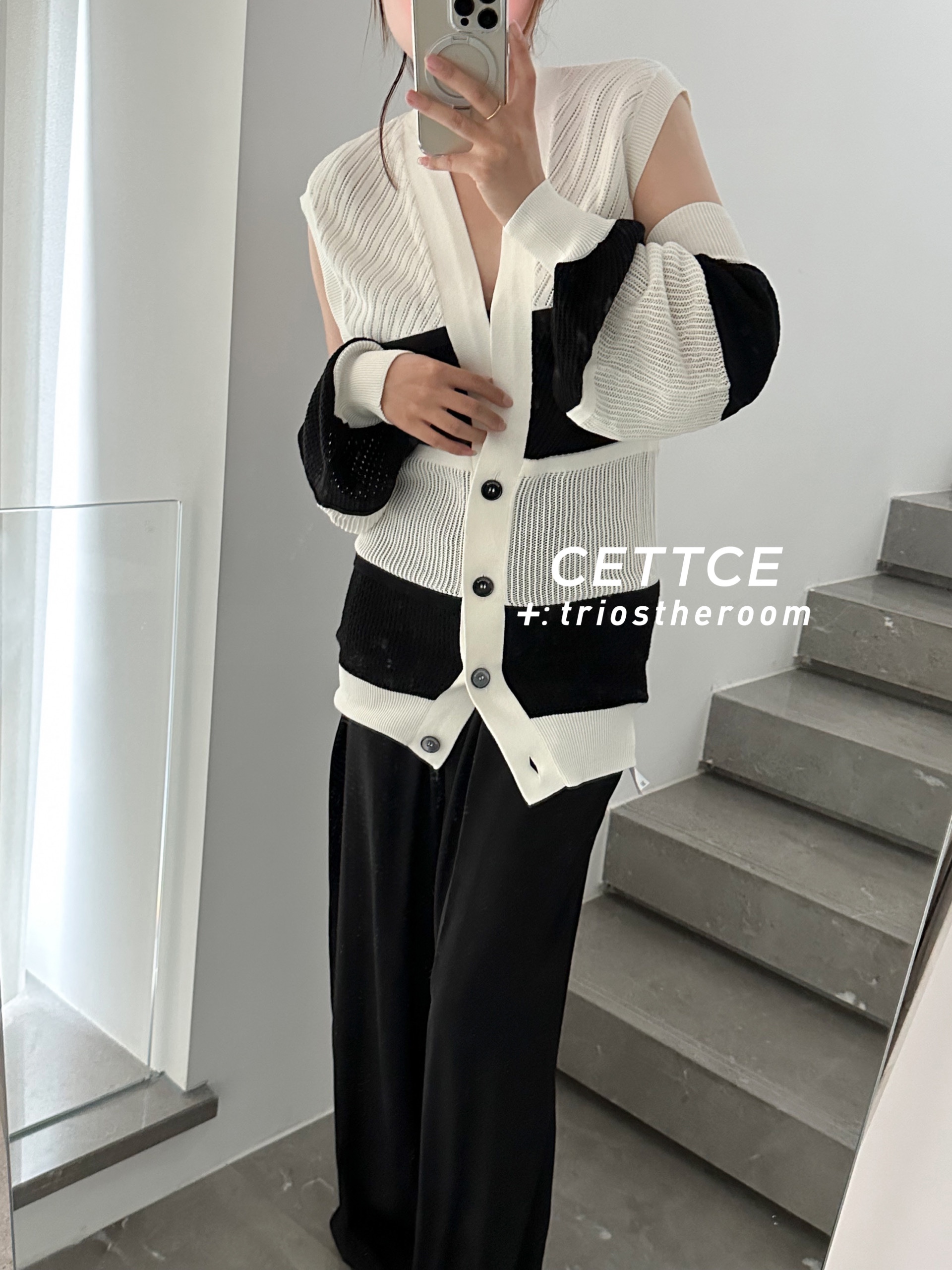 ROCHAS拼接上衣直筒长裤套装