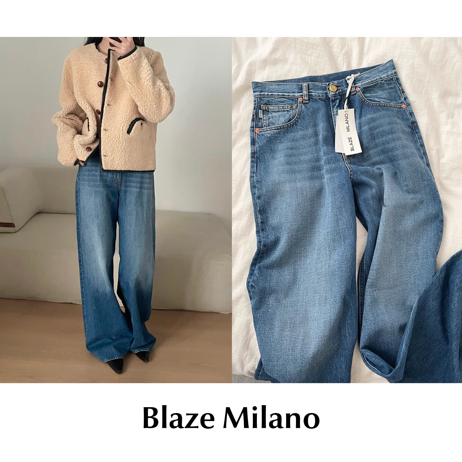 CETTCE 现货 Blaze Milano 经典Java刺绣徽标直筒阔腿水洗牛仔裤