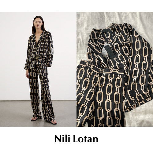 【SALE】CETTCE现货 Nili Lotan 睡衣风真丝链节印花衬衫长裤套装