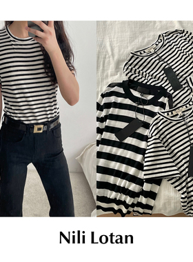 【SALE】CETTCE 现货 Nili Lotan 条纹Mariella短袖长袖T恤上衣