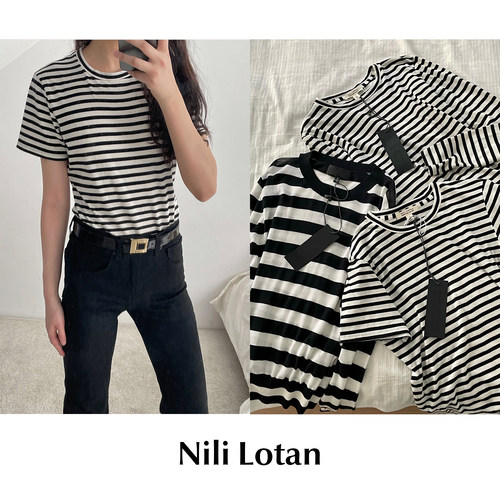 【SALE】CETTCE 现货 Nili Lotan 条纹Mariella短袖长袖T恤上衣