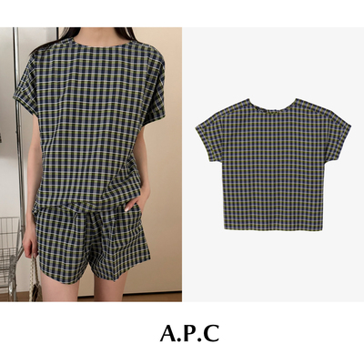 【SALE】CETTCE 现货 A.P.C. 纯棉格纹APC休闲拼色短袖上衣