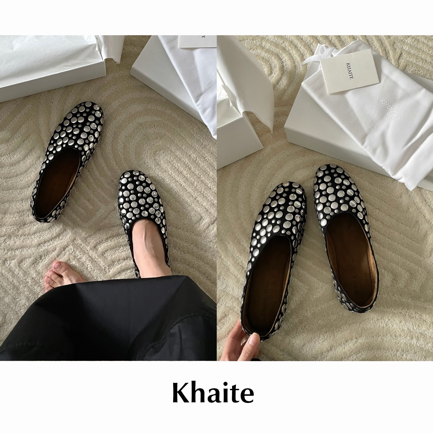 CETTCE 现货 Khaite Jane 铆钉绒面革圆头一脚蹬芭蕾平底鞋