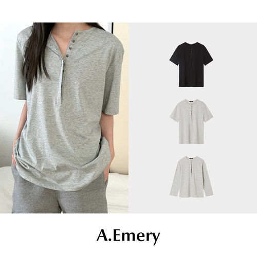 【SALE】CETTCE 现货 A.Emery 纯色圆领纽扣短袖T恤 Orla/Leona