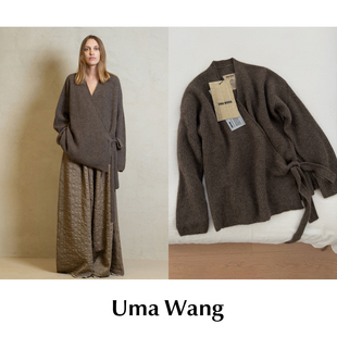 斜襟系带浣熊毛V领针织开衫 CETTCE Wang Uma 交叉绑带外套 现货