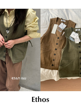 CETTCE 现货 Ethos 经典纯棉休闲U型领单排扣无袖马甲背心上衣
