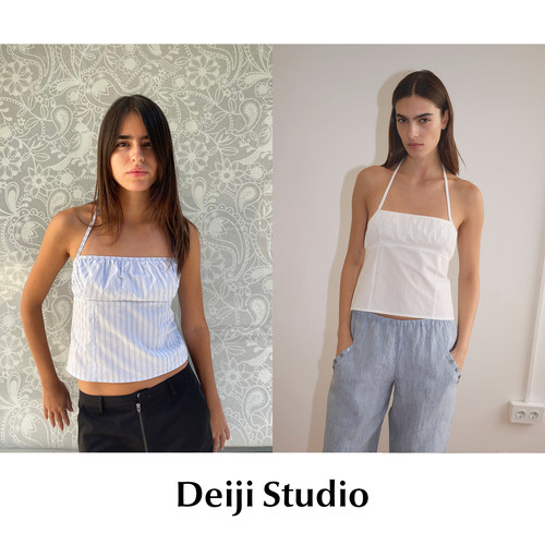 【SALE】CETTCE 现货 Deiji Studio 纯棉挂脖吊带褶皱上衣 Strap