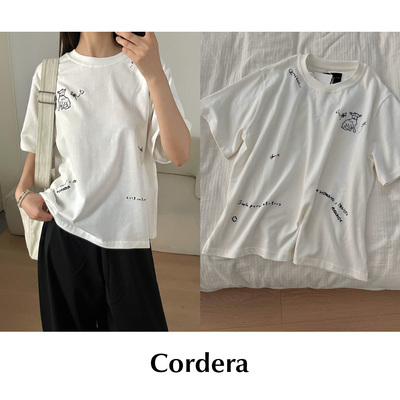CETTCE 现货 Cordera 刺绣小羊圆领白色百搭宽松基础款短袖T恤