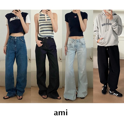 【SALE】CETTCE 现货 Ami 高腰直筒微喇水洗做旧牛仔裤运动长裤